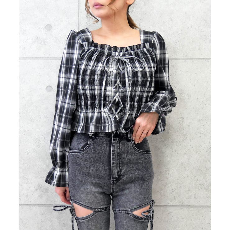 チェックレースアップブラウス | FUN | 詳細画像6 