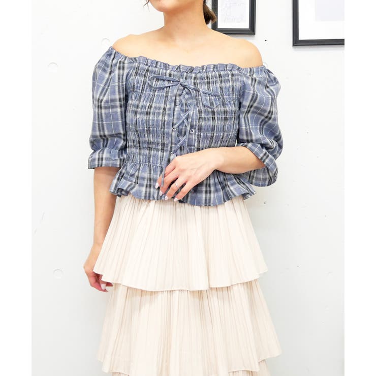 レースアップチェックブラウス | FUN | 詳細画像6 