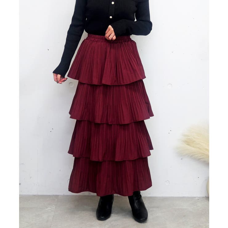 未使用品　ルーニィ♥【現行品】プリーツティアードスカート　ブラウン　38 プリーツティアードスカート[品番：TRNW0000466]｜FUN（ファン）の