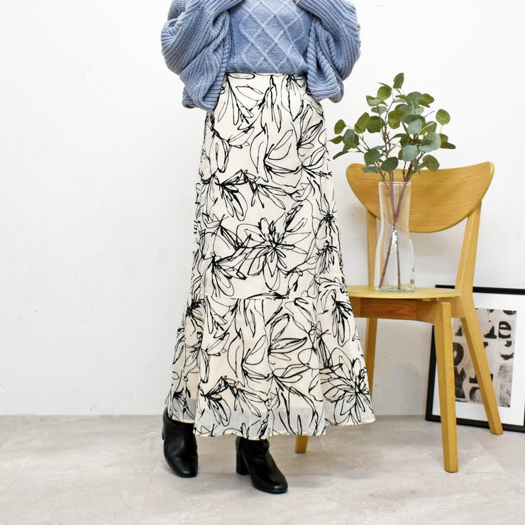 【人気】ロングワンピース 花柄 FUN ファン アイボリー ウエストゴム