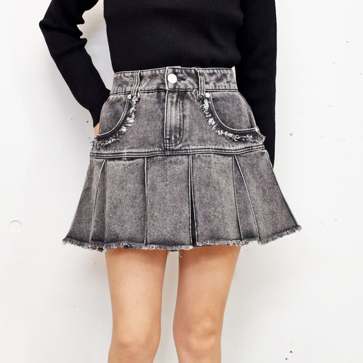 ブラック系 | フリンジデニムミニスカート | FUN