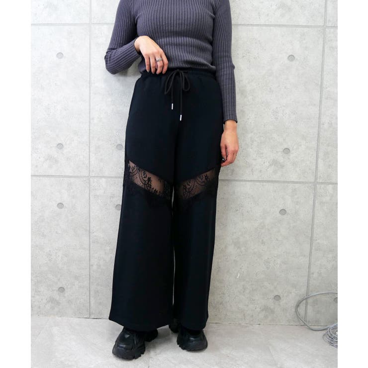 ブラック | レースキリカエスウェットパンツ | FUN