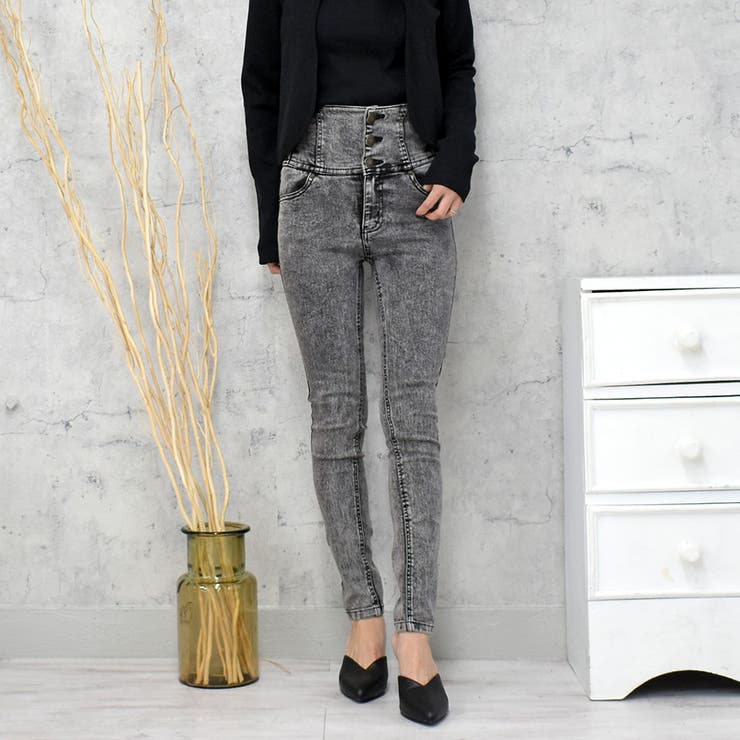 ブラック系 | ボタンスキニーパンツ | FUN