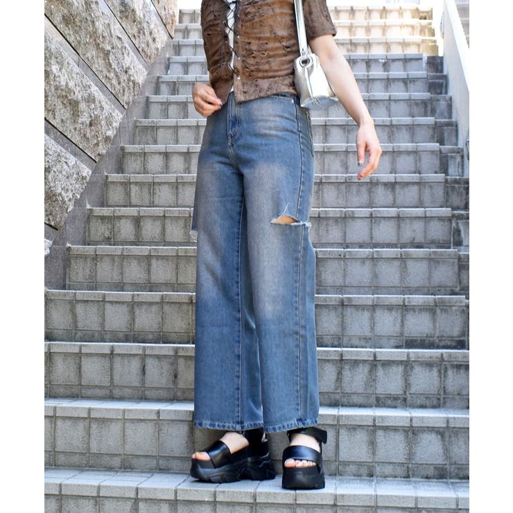 ダメージ加工 サイドポケット付きデニムパンツ Mサイズ ジーンズ buy231046_3_col2_.jpg?fitin=