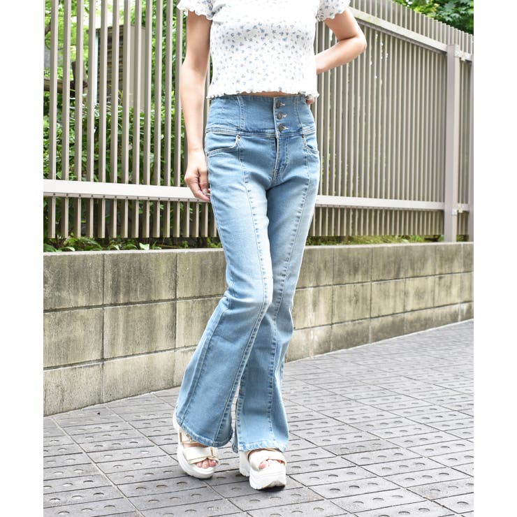 ブルー | デニムフレアーパンツ | FUN