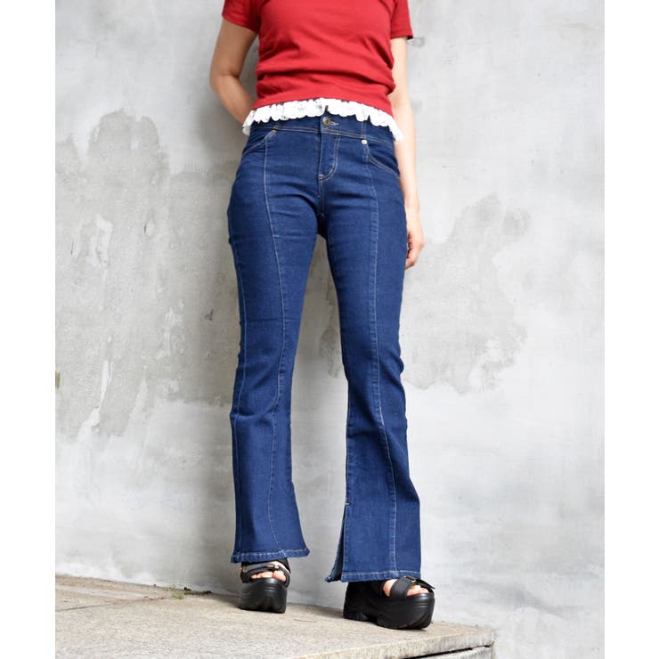 ネイビー | デニムフレアーパンツ | FUN