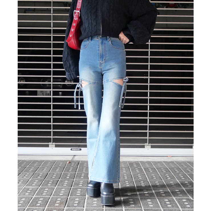 ブルー | サイドカットリボンパンツ | FUN