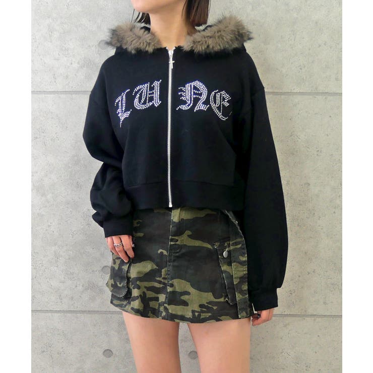 ブラック | ファーショートパーカー | FUN