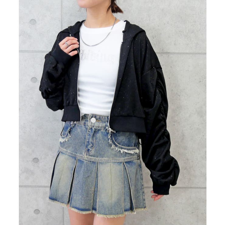 ブラック | ラメショートパーカー | FUN