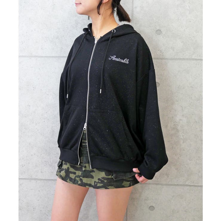 ブラック | ラメストーンロゴパーカー | FUN