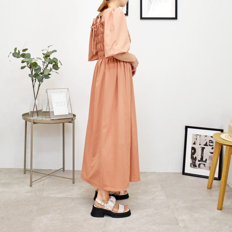 【希少✨️】Drawer ノースリーブシャーリングワンピース オレンジ 36 脇シャーリングノースリワンピース｜J'aDoRe JUN ONLINE OUTLET