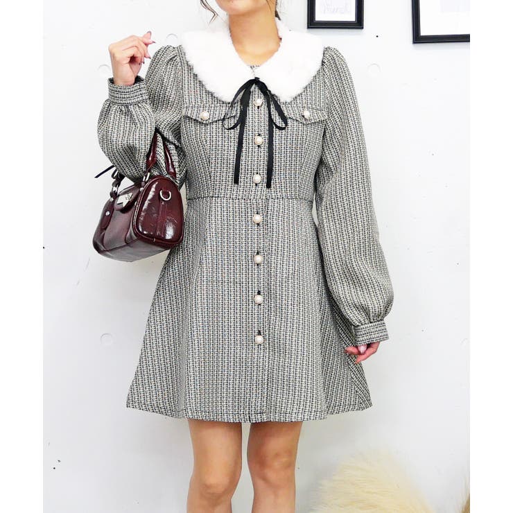 ホワイト×ブラック | ティペットツキミニワンピース | FUN