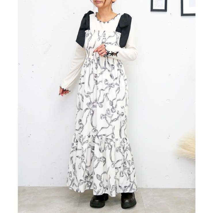 アイボリー | リボンガラワンピース | FUN