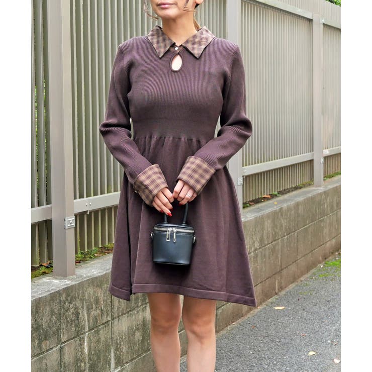 チェックエリニットワンピース | FUN | 詳細画像1 