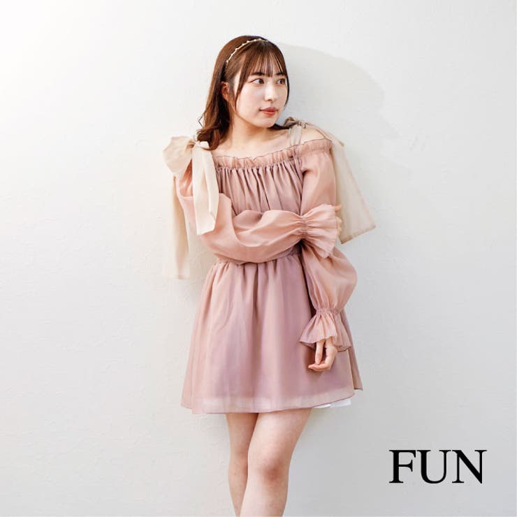 オフショルリボンワンピース[品番：TRNW0001571]｜FUN（ファン