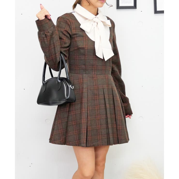 ブラウン | プリーツミニワンピース | FUN