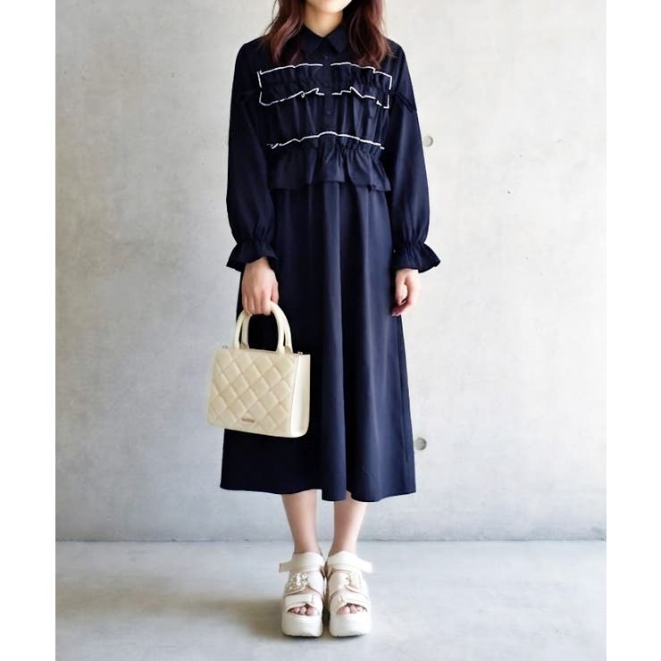ネイビー | フリルシャツワンピース | FUN