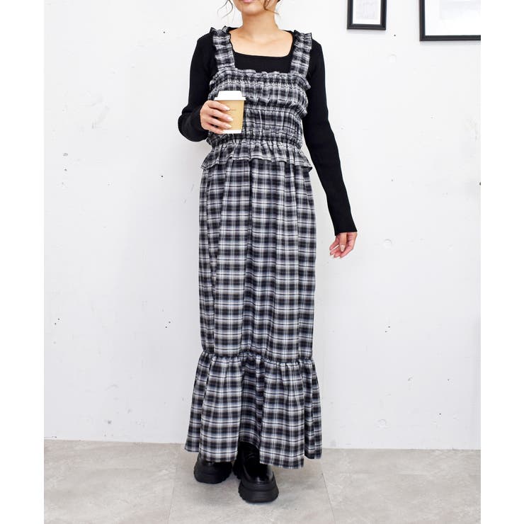 ブラック | チェックシャーリングワンピース | FUN