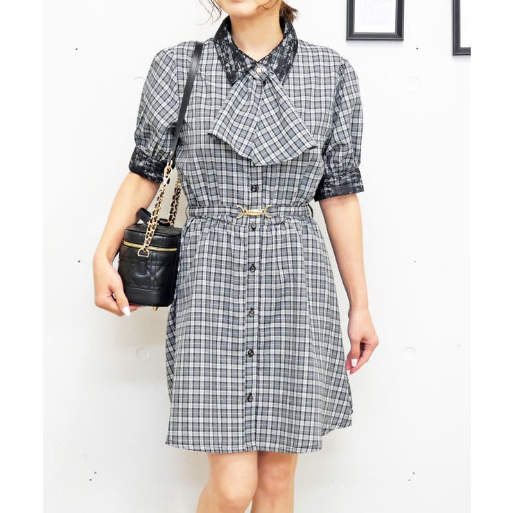 チャコールグレー | ボウタイミニワンピース | FUN