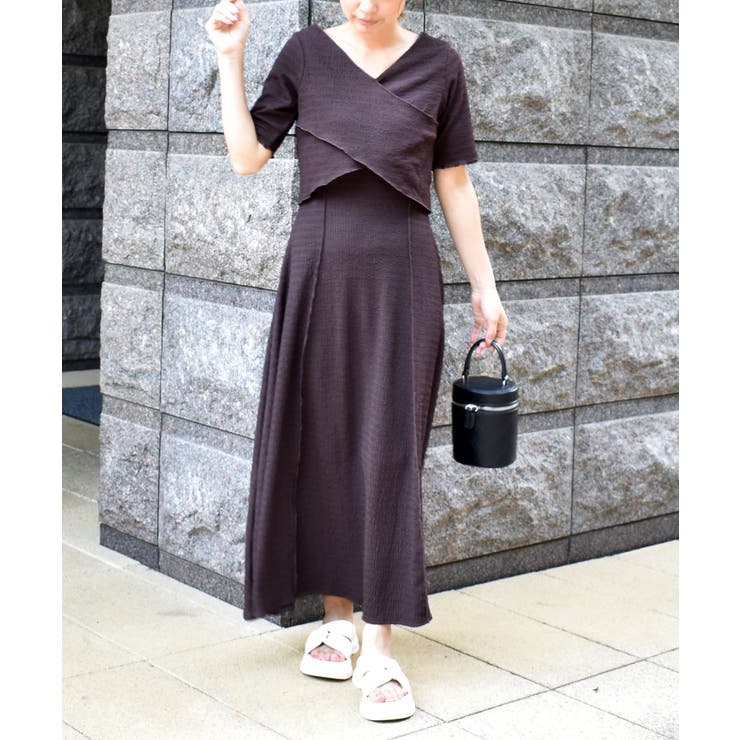 PEARLYGATE グレー フード付きワンピース レイヤードレースニットワンピース / GRACE CONTINENTAL | GRACE