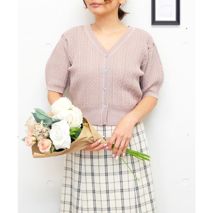 ピンク | リボンボタンカーデ | FUN