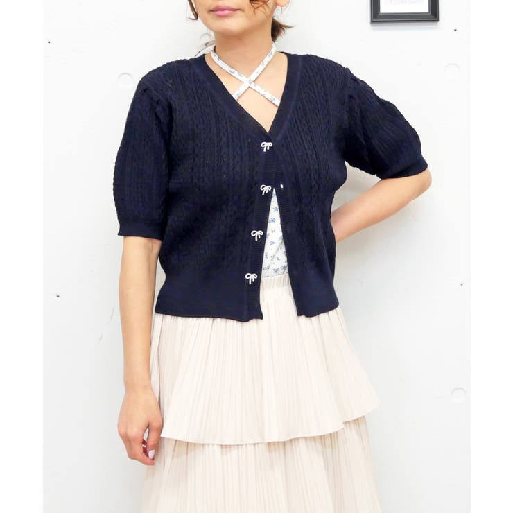 ネイビー | リボンボタンカーデ | FUN