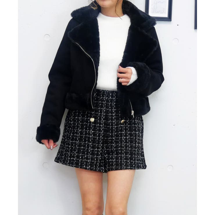 ブラック | スエードフェイクファージャケット | FUN