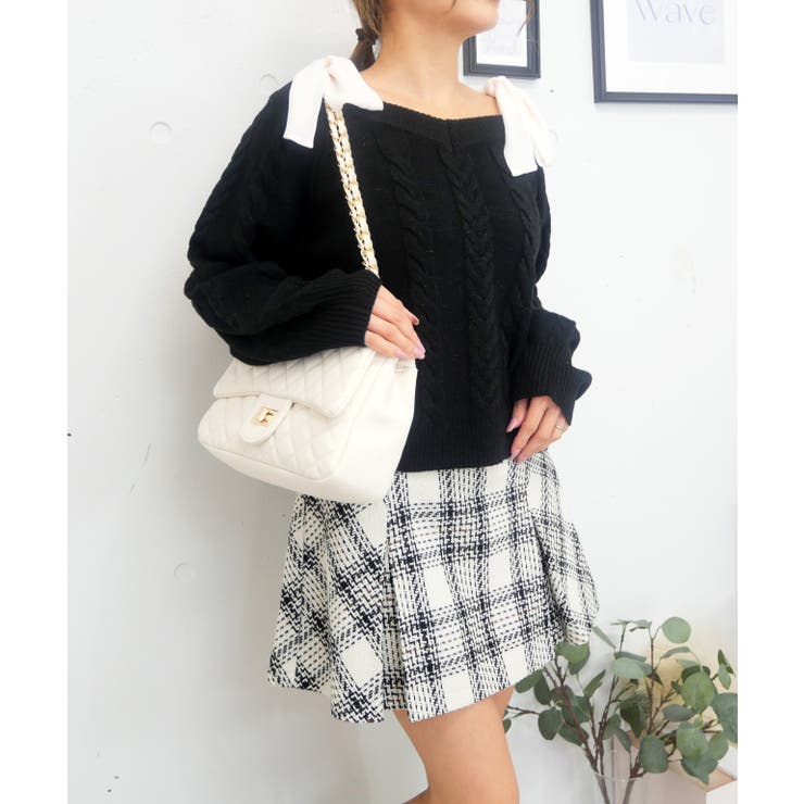 ブラック | ラメカタリボンニット | FUN