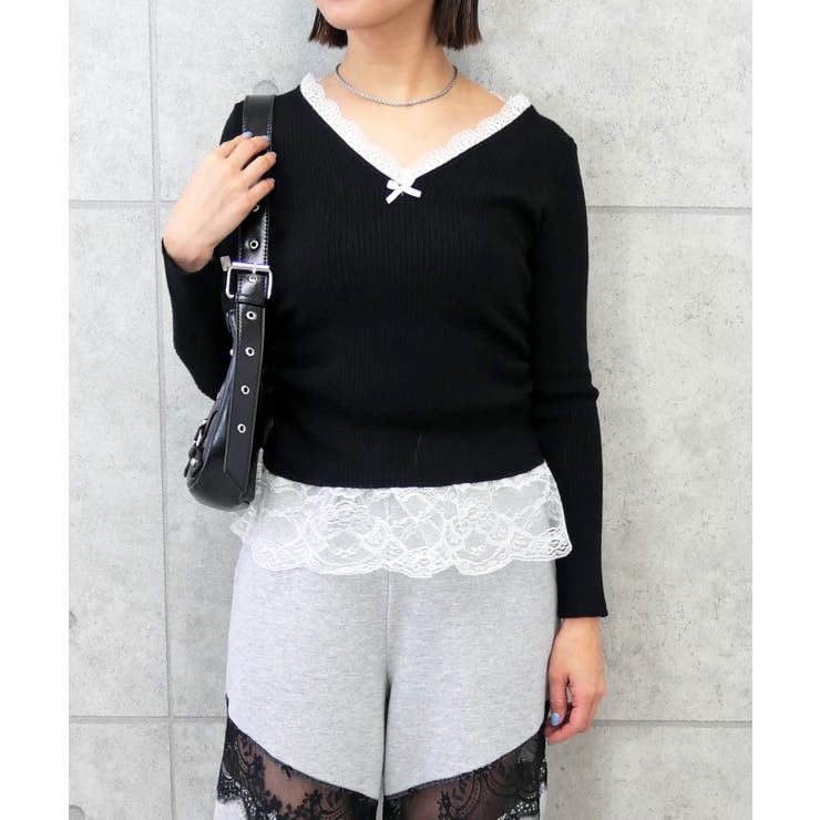 ブラック | フロントリボンニット | FUN