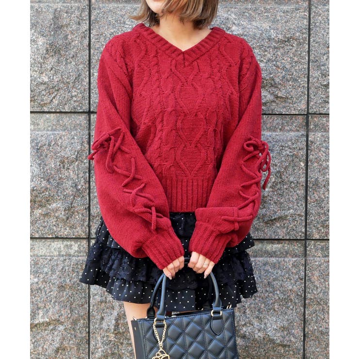 レッド | モールケーブルニット | FUN