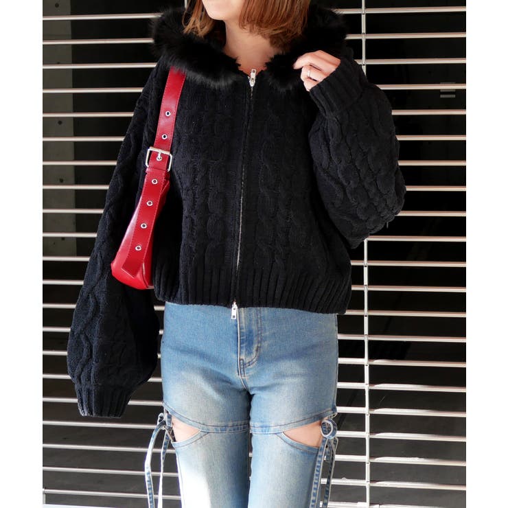 ブラック | モールケーブルニットパーカー | FUN