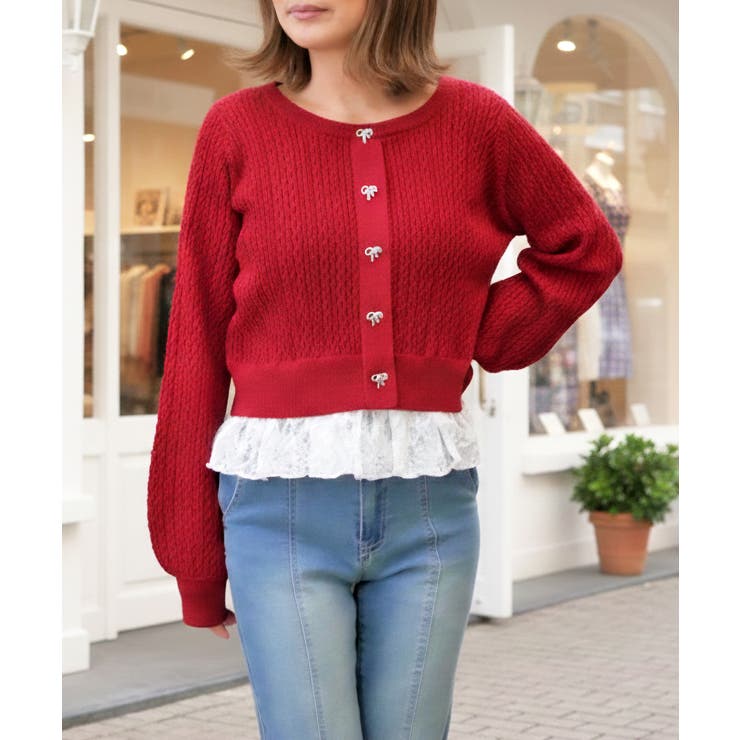 レッド | スソレースリボンニット | FUN