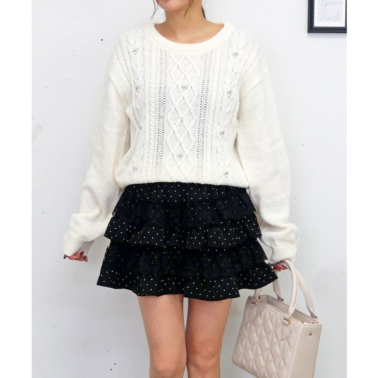 アイボリー | ビジュケーブルニット | FUN