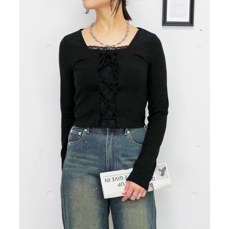 ブラック | レースレイヤードプルオーバー | FUN