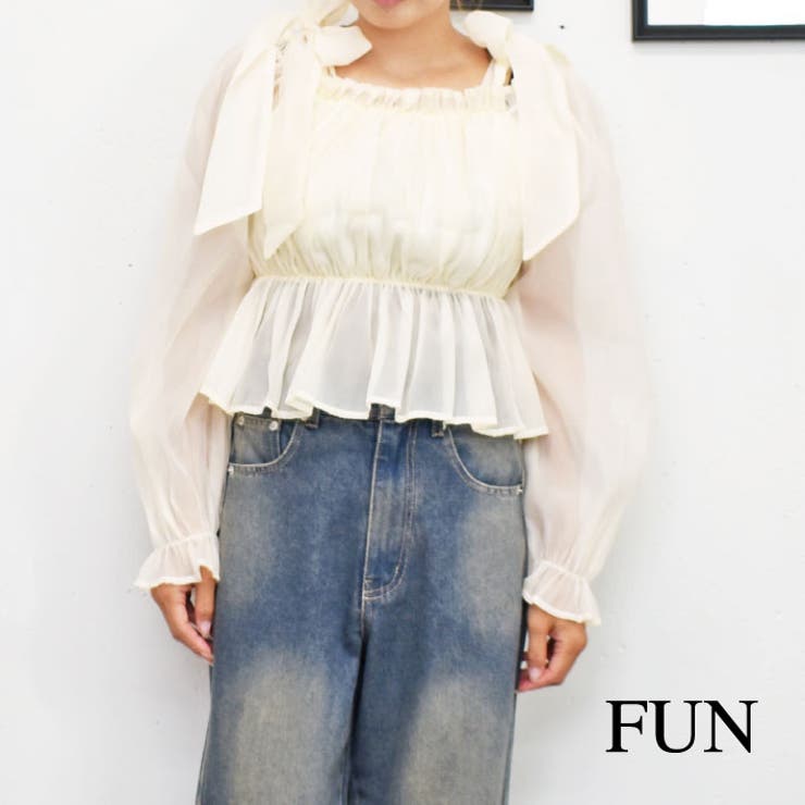 リボンオフショルブラウス[品番：TRNW0001256]｜FUN（ファン）の