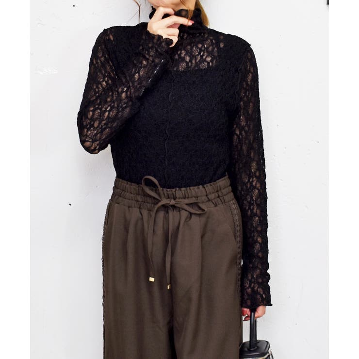 ブラック | レースボトルネックプルオーバー | FUN