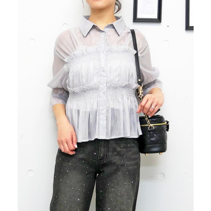 サックス | シアーフリルブラウス | FUN