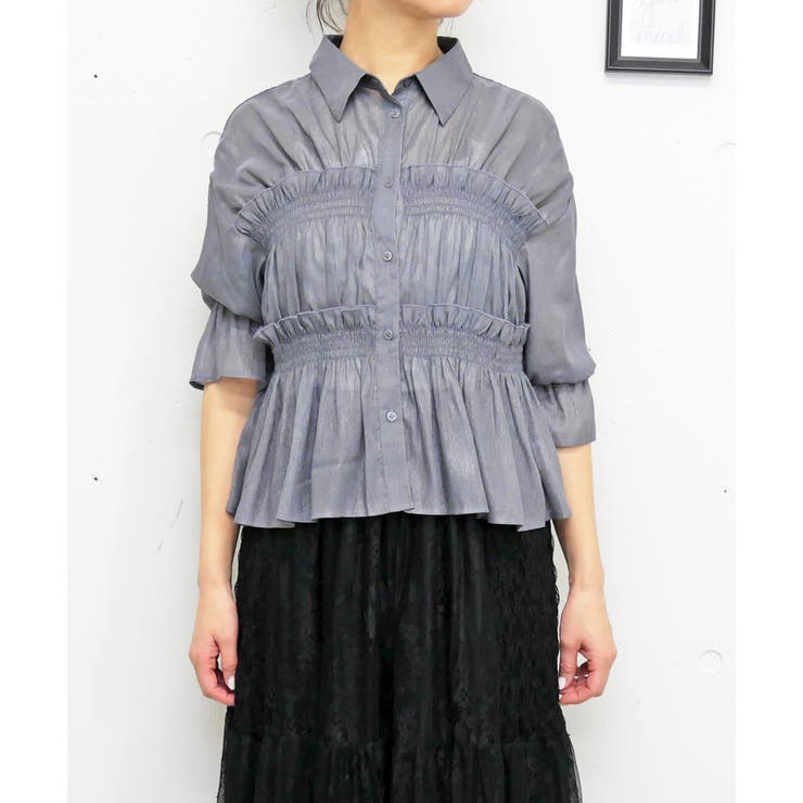 チャコールグレー | シアーフリルブラウス | FUN