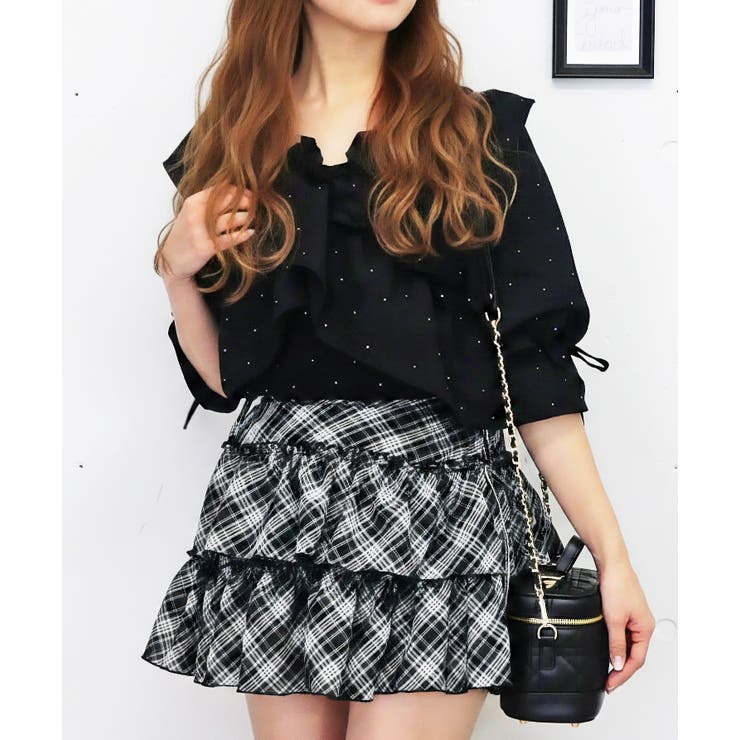 ブラック | ストーンフリルブラウス | FUN