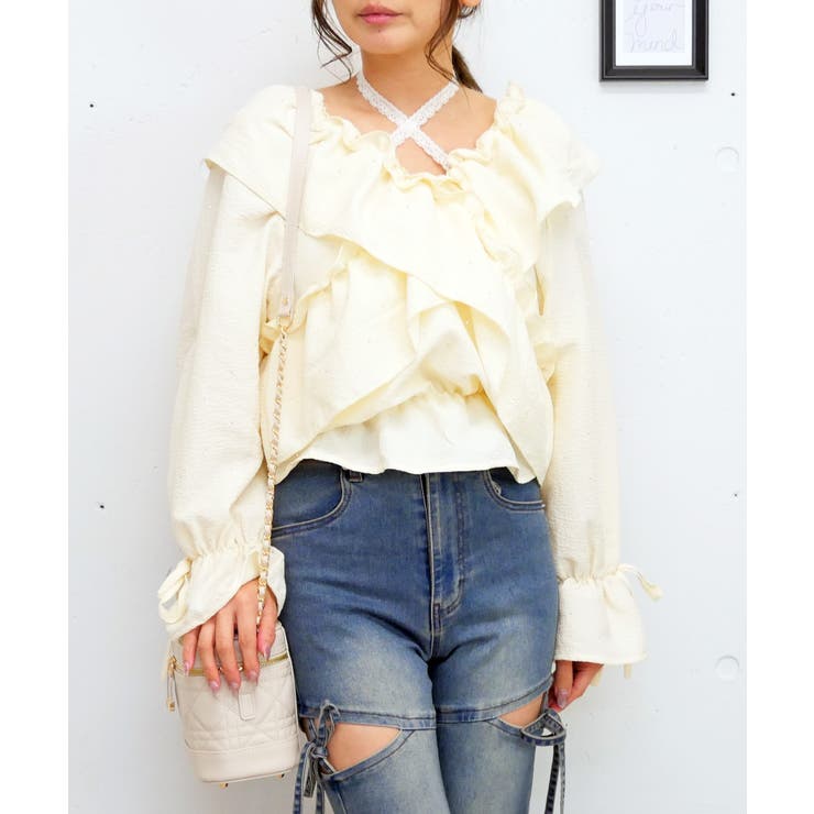 アイボリー | ストーンフリルブラウス | FUN