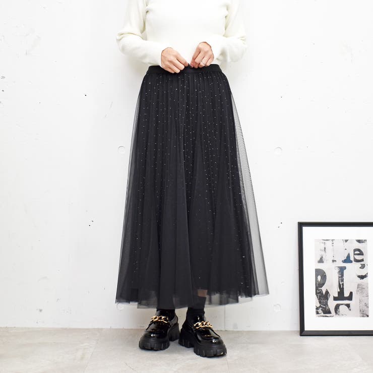 ブラック | ストーンチュールスカート | FUN