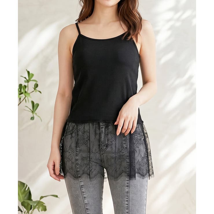 ブラック | ヒゲレースキャミ | FUN