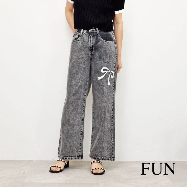 リボン刺デニムパンツ[品番：TRNW0001088]｜FUN（ファン）｜レディース