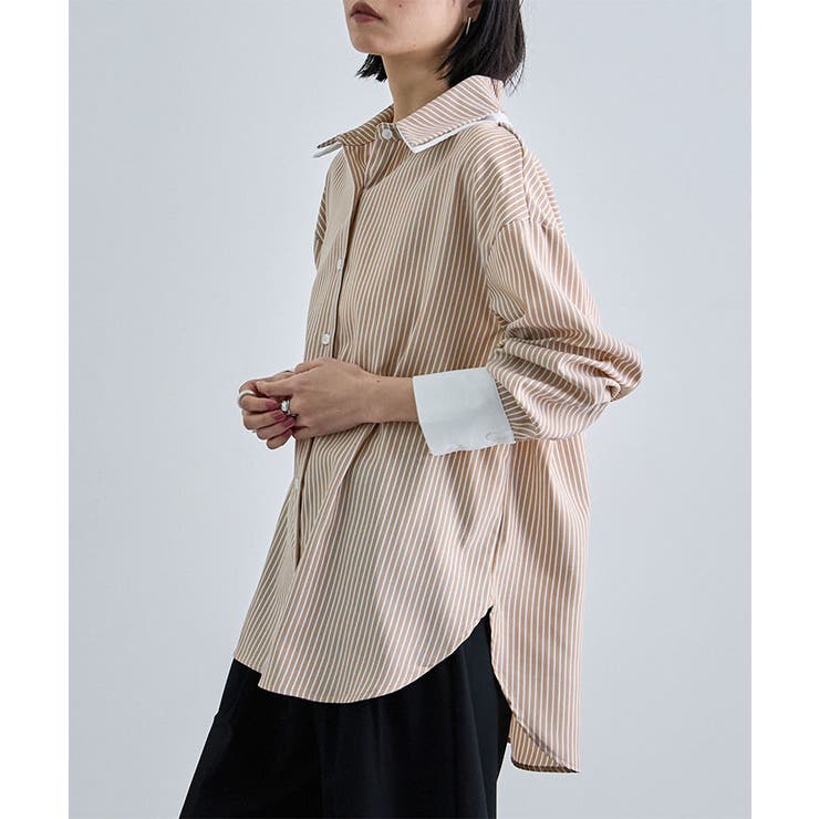 ベージュ | ダブルカラーストライプシャツ | futier land