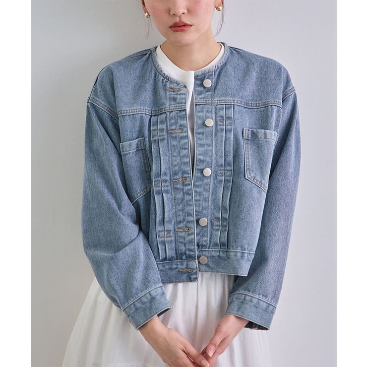 ライトブルー | ノーカラーデニムジャケット | futier land