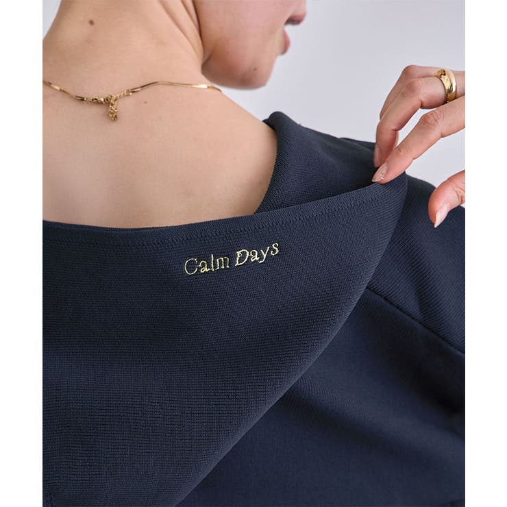 ネイビー | フード刺繍ニットパーカー | futier land