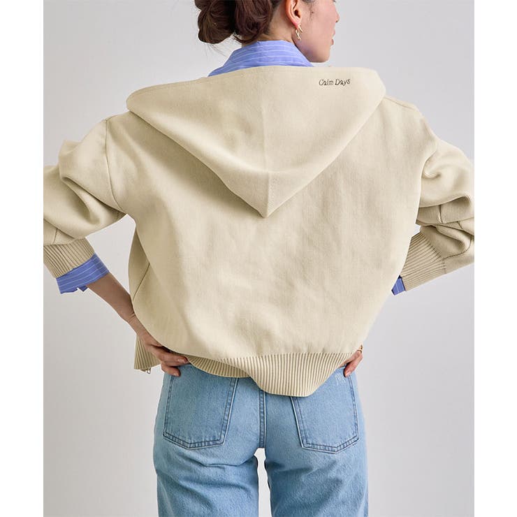 ライトベージュ | フード刺繍ニットパーカー | futier land