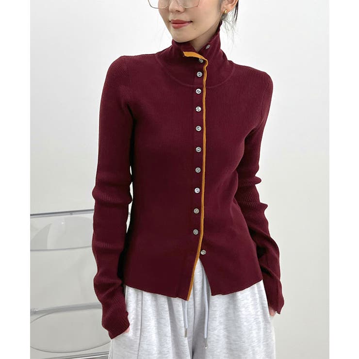 ボルドー | ボタンデザインタートルニット | futier land