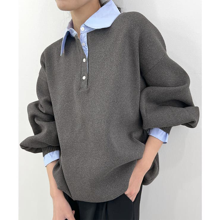 チャコールグレー | 配色レイヤード風ニット | futier land