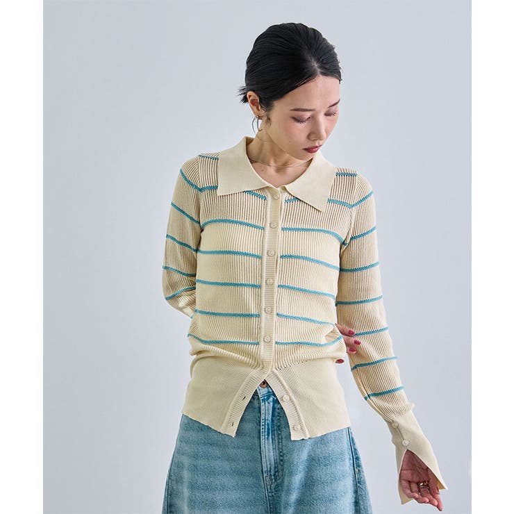 ボーダーポロ衿ニット | futier land | 詳細画像5 